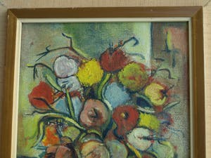 R. Kleijn - Olieverf op doek, Bloemstilleven – gesigneerd en ingelijst – ca 1960? kopen? Bied vanaf 40!