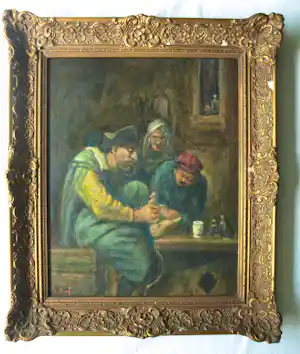 Jakob van Hoof - Olieverf op doek, Bij de Dokter I – Lijst, 64 x 54 cm. verkauft für € 80!