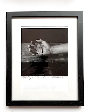 AcheterPaul Blanca - Selfportrait: ‘Handpiercing on Piece of Wood'- INGELIJST? Enchérissez de 199!