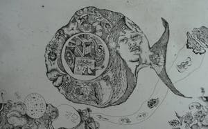 Ab Steenvoorden - Ets , Monument der Vissen – Surrealistische voorstelling, 1971 - 16½ x 41 cm kopen? Bied vanaf 1!