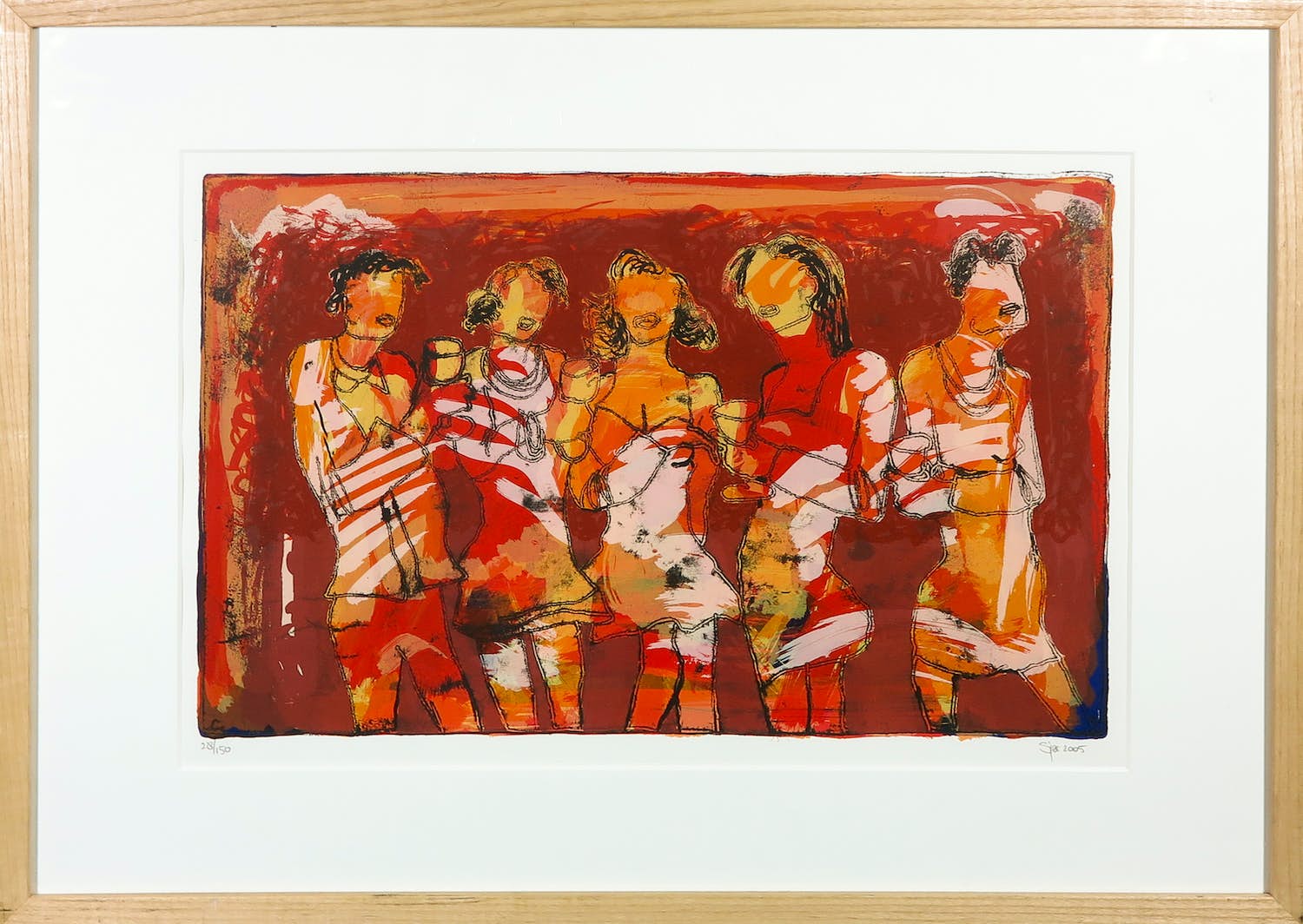 Sjer Jacobs - Zeefdruk, Vijf vriendinnen - Ingelijst kopen? Bied vanaf 100!