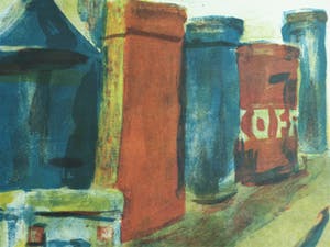 Jeroen Hermkens - Ingelijste litho , “Blikken stad” – 1992 kopen? Bied vanaf 1!