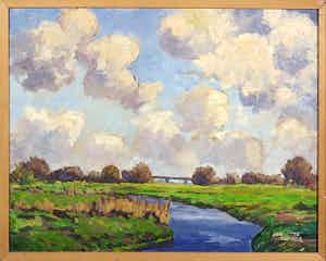 Jan Dekker - Olieverf op hardboard, Noord-Hollandse lucht - Ingelijst verkocht voor € 1!
