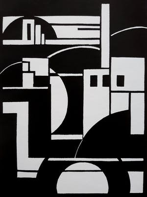 Cesar Domela - Geometrisch abstract landschap, zeefdruk kopen? Bied vanaf 115!