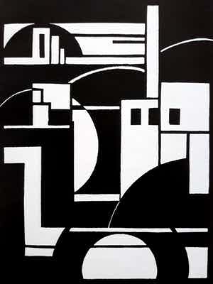 Cesar Domela - Geometrisch abstract landschap, zeefdruk verkocht voor € 115!