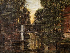 Pieter E. Adrianus Mansvelt Beck - Sfeervol rond 1920 geschilderd "Gracht bij eerste daglicht" gesigneerd kopen? Bied vanaf 30!
