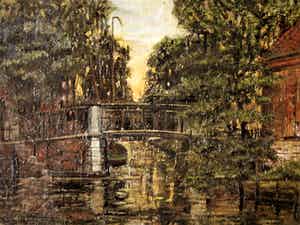 Pieter E. Adrianus Mansvelt Beck - Sfeervol rond 1920 geschilderd "Gracht bij eerste daglicht" gesigneerd verkocht voor € 30!