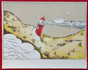 Hannes Postma - Vuurtoren in de duinen, litho kopen? Bied vanaf 50!