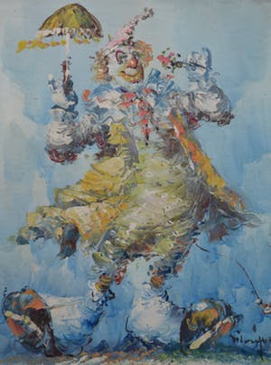 Niet of onleesbaar gesigneerd - Clown met parasol en bloem - Olieverf - Gesigneerd kopen? Bied vanaf 1!