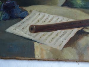 Frits Hes - Olieverf op doek, Stilleven met vissenkom en blokfluit – gesigneerd – ca 1950 kopen? Bied vanaf 100!
