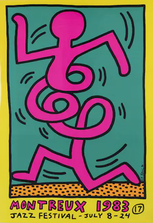 Keith Haring - 3 posters 'Montreux Jazz De Festival (Green, Pink & Yellow) kopen? Bied vanaf 950!
