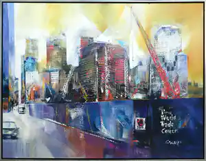 Peter Meijer - Acryl op doek, Ground Zero - Ingelijst (Groot) verkocht voor € 400!