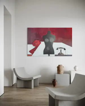 Robert Detheux - Der Schläfer und die Schaufensterpuppe – Großes surrealistisches Gemälde aus dem Jahr 1957 kopen? Bied vanaf 800!