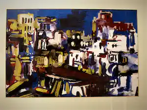 Jelle Hoogstra - Mooie expressionistische 1994 Gouache "stadsgezicht" profess. ingelijst verkauft für € 73!