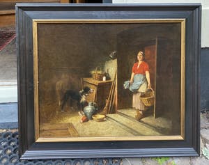 Louis Mettling - C3907, Boerin met hond in interieur kopen? Bied vanaf 800!
