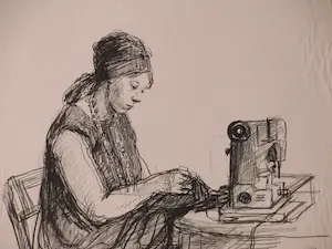 Aat Veldhoen - Vrouw aan de naaitafel - Rotaprent kopen? Bied vanaf 50!