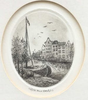 Niet of onleesbaar gesigneerd - C2509 - Stadsgracht met aangemeerd schip kopen? Bied vanaf 1!