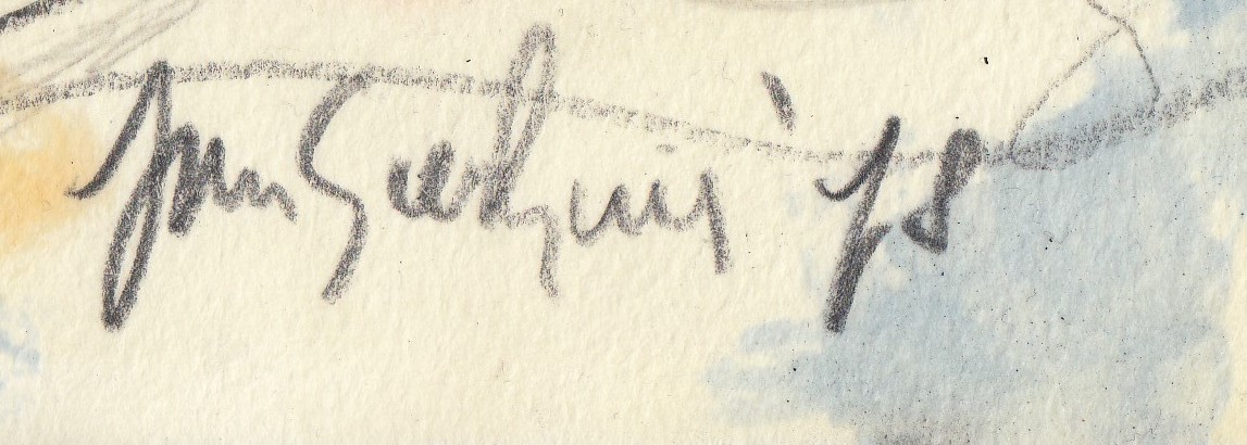 Jan Sierhuis - Kompositie met krijt & aquarel - 1978 kopen? Bied vanaf 100!