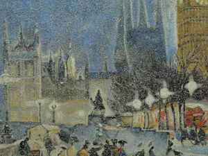 Niet of onleesbaar gesigneerd - Olieverf en zand , Wintergezicht Londen (?) – gesigneerd - 50 x 60 cm kopen? Bied vanaf 10!