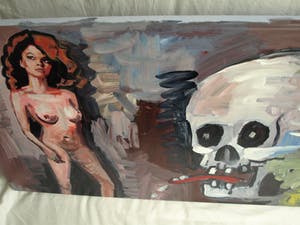 Peter Klashorst - Acrylverf op doek , “Vrouw met Schedel” - GROOT – 2018 – 55 x 100 cm kopen? Bied vanaf 375!