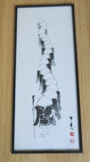 Niet of onleesbaar gesigneerd - Drieluik van Modernistische Japanse zijde schilderijen kopen? Bied vanaf 1!