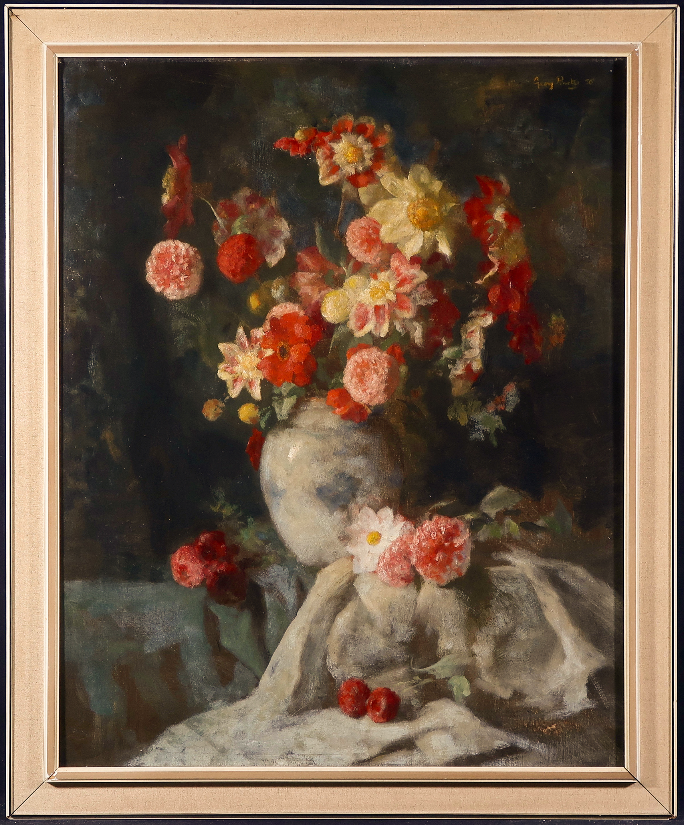 Georg Rueter - Olieverf op doek, Bloemen - Ingelijst kopen? Bied vanaf 1000!