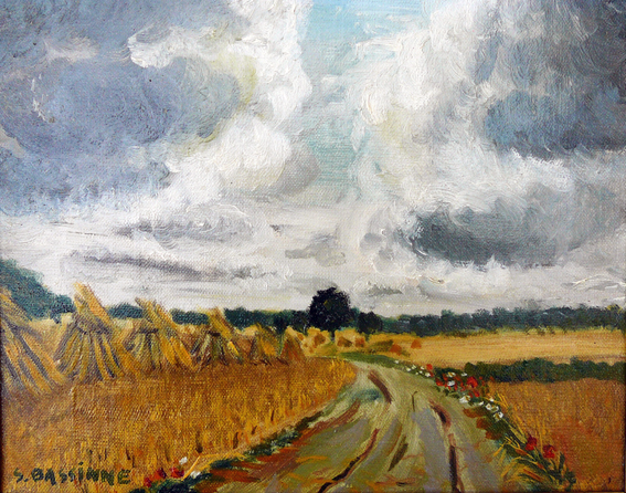 Niet of onleesbaar gesigneerd - Orage sur la moisson -olieverf 1954- verkocht voor € 1!