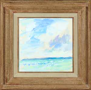 Adrie Mouthaan - Olieverf op doek, Wales in wolken - Ingelijst verkocht voor € 200!