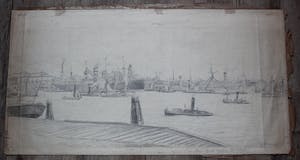 Eugene Rensburg - Potloodtekening: de Maas - gracht vanaf de Westerkade - 1913 kopen? Bied vanaf 55!