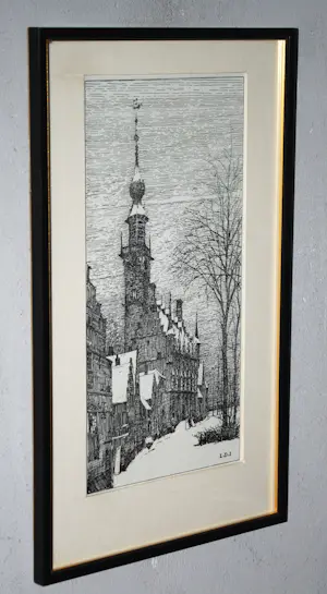 Lucie van Dam van Isselt - (Veerse Joffer): Het stadhuis van Veere in de sneeuw - 1925 kopen? Bied vanaf 50!