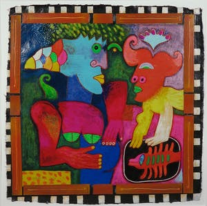 Clemens Briels - Geschept papier en hout, Habla ambas.. - Ingelijst (Groot) kopen? Bied vanaf 100!