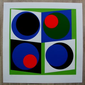 Genevieve Claisse - Giclee: Composition géométrique rouge et vert - 2015 kopen? Bied vanaf 165!