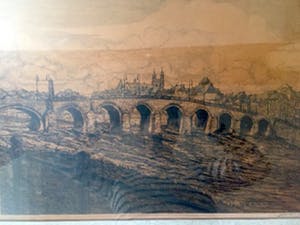 Johan D. Scherft - Maasbrug te MAASTRICHT - Ets, Ingelijst kopen? Bied vanaf 35!