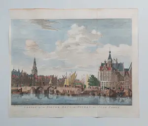 Isaac Tirion - Amsterdam Nieuwe Brug Damrak Oude Gravure 1760 kopen? Bied vanaf 55!