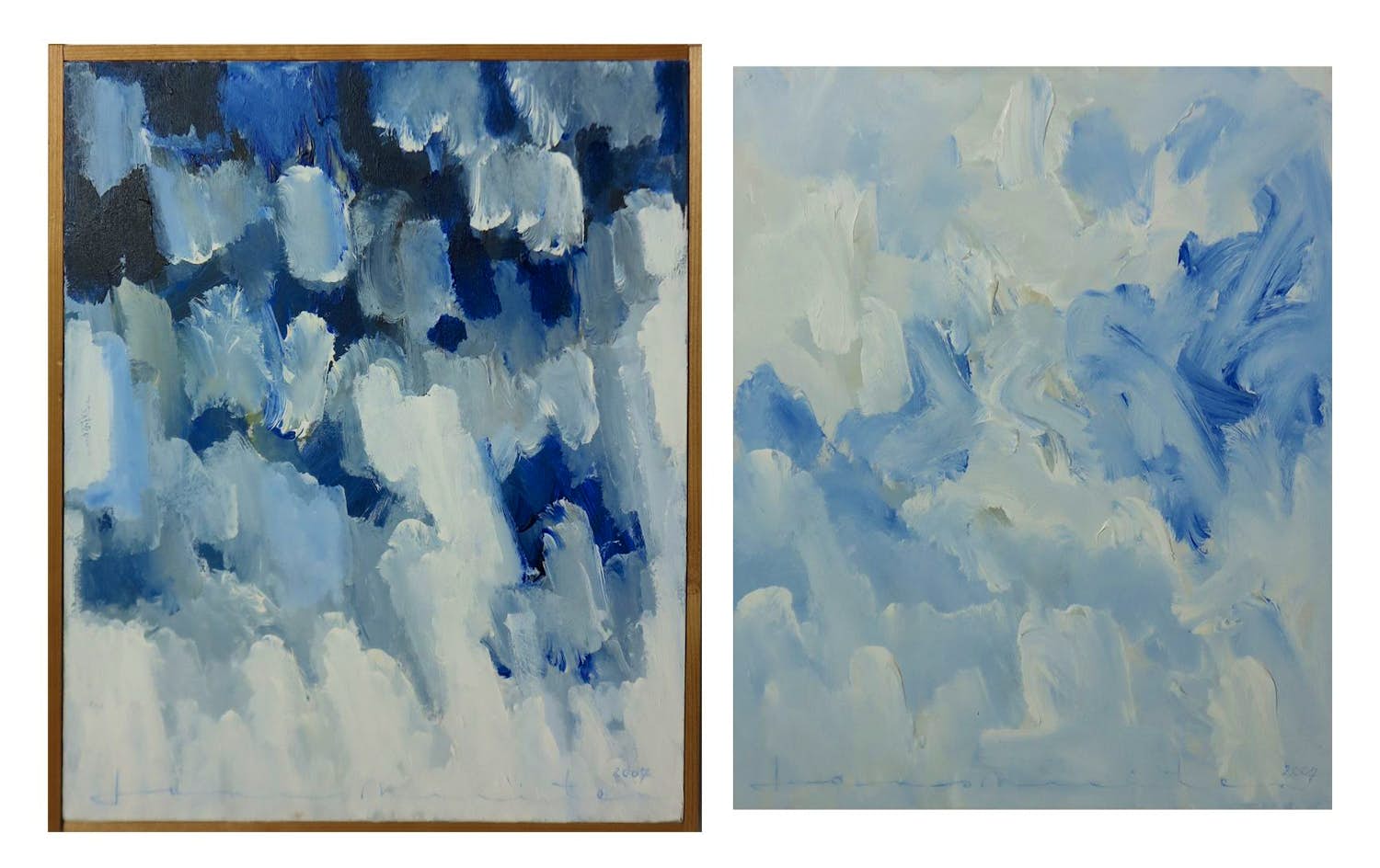 Janus Nuiten - Twee schilderijen, Bewogen lucht kopen? Bied vanaf 70!