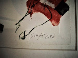 Ger Lataster - Grote abstracte litho - Groen, Oranje en Zwart - 1988 - exclusief ingelijst. kopen? Bied vanaf 10!