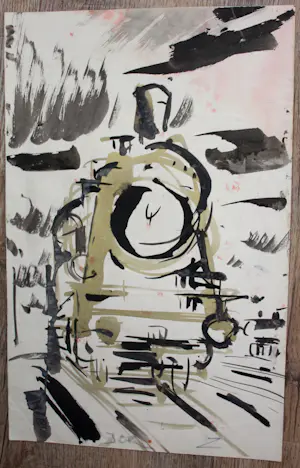 Jan Jordens - Aquarel: locomotief kopen? Bied vanaf 100!