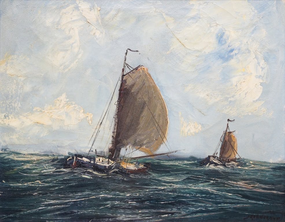 Jan Kelderman - olieverf op doek - zeegezicht verkocht voor € 170!