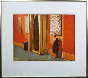 Marcel Schellekens - Ets, Wachten op Antonio, Ingelijst verkocht voor € 100!