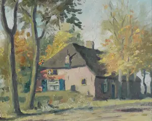 Theo  l' Herminez - Zomers landschap met huisje en bomen kopen? Bied vanaf 75!