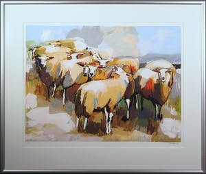 Gerda Elfring - Zeefdruk, Kudde schapen - Ingelijst (Groot) kopen? Bied vanaf 70!