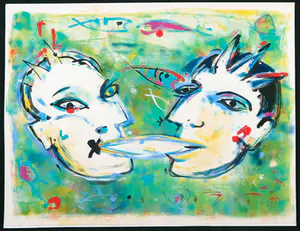 Barbara Kruyt - Gouache, Compositie met twee koppen kopen? Bied vanaf 20!