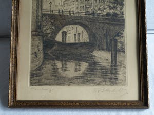 Niet of onleesbaar gesigneerd - Ingelijste ets, Stadsgezicht Hamburg , Ellerntorsbrücke – ca. 1930 ? kopen? Bied vanaf 1!