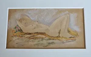 Theo Beerendonk - Leuke karikaturale jaren 60 aquarel "liggend naakt" gesigneerd kaufen? Bieten Sie von 52!