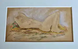Theo Beerendonk - Leuke karikaturale jaren 60 aquarel "liggend naakt" gesigneerd verkauft für € 52!