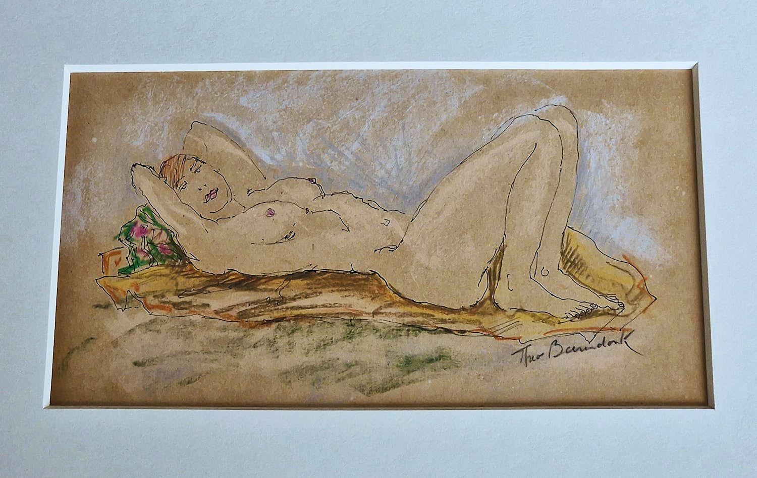 Theo Beerendonk - Leuke karikaturale jaren 60 aquarel "liggend naakt" gesigneerd kopen? Bied vanaf 52!