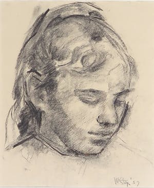 Wim Steijn - Houtskooltekening, Portret vrouw kopen? Bied vanaf 10!