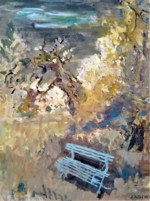 Gunnar Ditlefsen - GROOT WERK!! Bankje in bos met herfstkeuren kopen? Bied vanaf 60!