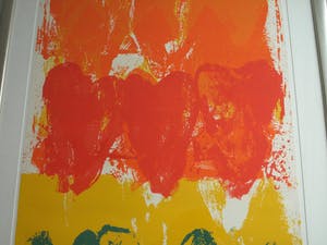 Jan Cremer - Grote ingelijste zeefdruk , Tulipfield – 1997, Voor Peter & Yvonne Loeb – 10/60 kopen? Bied vanaf 1!