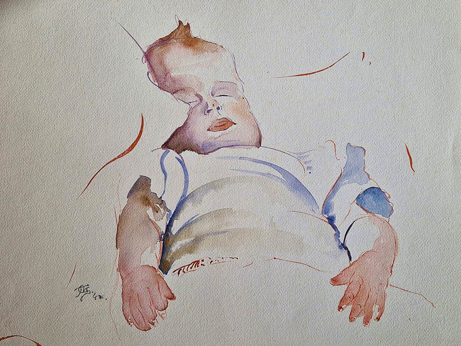 Jan Sluijters (jr.) - in 1942 gemaakt Aquarel tekening - slapende baby - potloodgesigneerd kopen? Bied vanaf 31!